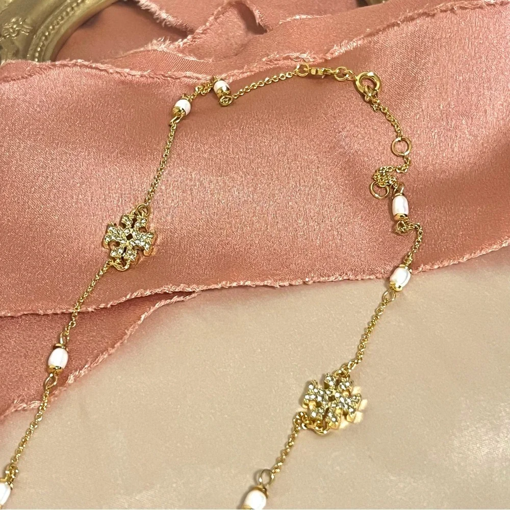 Tory Burch‎ Logo Crystal and Freshwater Pearl Necklace